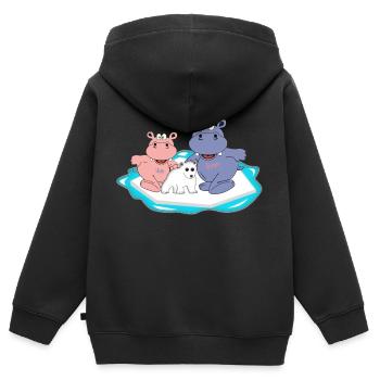 hippopotame ours polaire pôle nord neige froide hiver - Sweat Premium à capuche zippé enfant bio - noir - Dos - AI Model Kid Male (0cm)