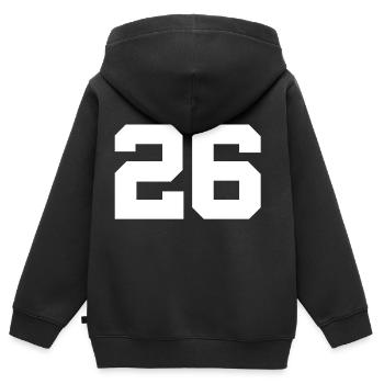 Anzahl 26 - Kinder Premium Organic Zip Hoodie - Schwarz - Hinten - AI Model Kid Male (0cm)