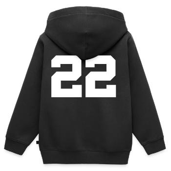 Anzahl 22 - Kinder Premium Organic Zip Hoodie - Schwarz - Hinten - AI Model Kid Male (0cm)