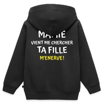 mamie vient me chercher ta fille m énerve - Sweat Premium à capuche zippé enfant bio - noir - Dos - AI Model Kid Male (0cm)