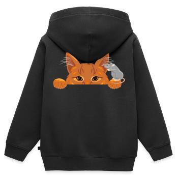 Maus erzählt einer Ingwerkatze Geheimnisse - Kinder Premium Organic Zip Hoodie - Schwarz - Hinten - AI Model Kid Male (0cm)