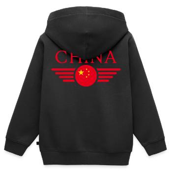 Chine - Sweat Premium à capuche zippé enfant bio - noir - Dos - AI Model Kid Male (0cm)