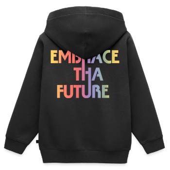 Umarmen Sie die Zukunft - Kinder Premium Organic Zip Hoodie - Schwarz - Hinten - AI Model Kid Male (0cm)