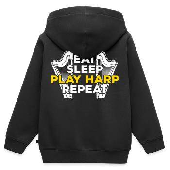 Harfe - Kinder Premium Organic Zip Hoodie - Schwarz - Hinten - AI Model Kid Male (0cm)