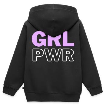 Girl Power moderne - Sweat Premium à capuche zippé enfant bio - noir - Dos - AI Model Kid Male (0cm)