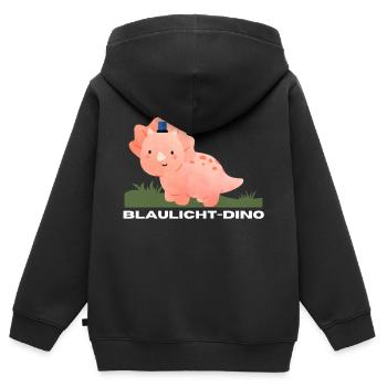 Blaulicht-Dino im Gras | Geschenk, Triceratops - Kinder Premium Organic Zip Hoodie - Schwarz - Hinten - AI Model Kid Male (0cm)
