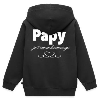 Papy je t aime beaucoup - Sweat Premium à capuche zippé enfant bio - noir - Dos - AI Model Kid Male (0cm)