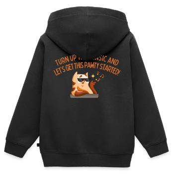 Drehen Sie das Mewsic auf - Kinder Premium Organic Zip Hoodie - Schwarz - Hinten - AI Model Kid Male (0cm)