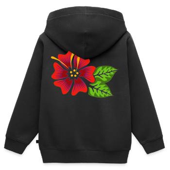 Schöne, bunte phantasie Blüte. Blume rot, organe - Kinder Premium Organic Zip Hoodie - Schwarz - Hinten - AI Model Kid Male (0cm)
