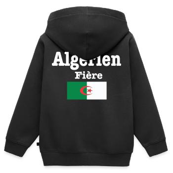 Algérien Fière - Sweat Premium à capuche zippé enfant bio - noir - Dos - AI Model Kid Male (0cm)