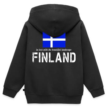 Finlande Finlande - Sweat Premium à capuche zippé enfant bio - noir - Dos - AI Model Kid Male (0cm)