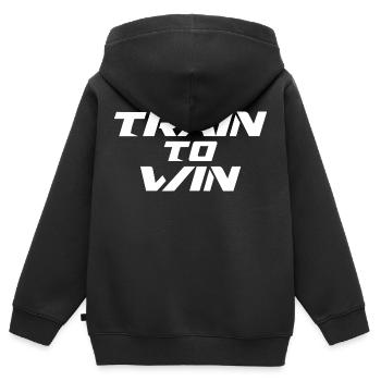 DES TRAINS POUR GAGNER - Sweat Premium à capuche zippé enfant bio - noir - Dos - AI Model Kid Male (0cm)
