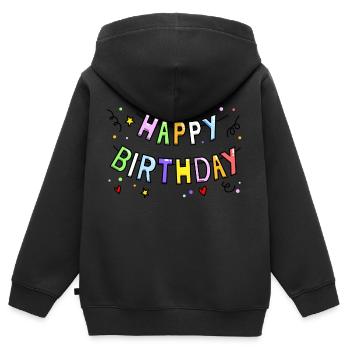 HAPPY BIRTHDAY BANDEROLE - Sweat Premium à capuche zippé enfant bio - noir - Dos - AI Model Kid Male (0cm)