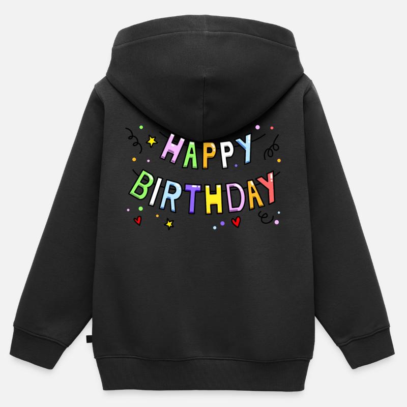 HAPPY BIRTHDAY BANDEROLE - Sweat Premium à capuche zippé enfant bio - noir