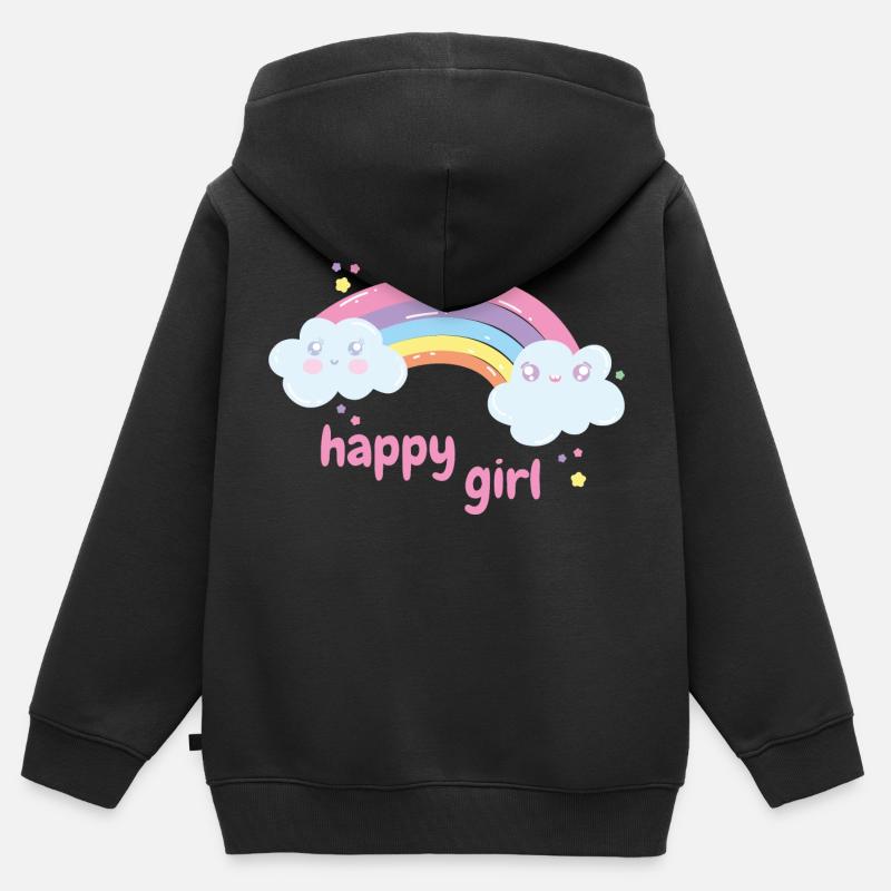Fille heureuse - Sweat Premium à capuche zippé enfant bio - noir