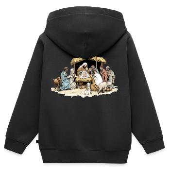 La crèche de la nativité - Sweat Premium à capuche zippé enfant bio - noir - Dos - AI Model Kid Male (0cm)