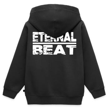 musicalité, groove, intemporel, beauté, drôle, immortel - Sweat Premium à capuche zippé enfant bio - noir - Dos - AI Model Kid Male (0cm)