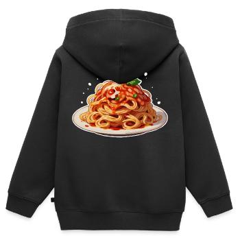 Spaghettis - Sweat Premium à capuche zippé enfant bio - noir - Dos - AI Model Kid Male (0cm)