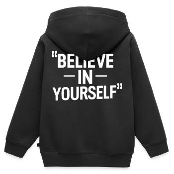 GLAUBE AN DICH SELBST - Kinder Premium Organic Zip Hoodie - Schwarz - Hinten - AI Model Kid Male (0cm)