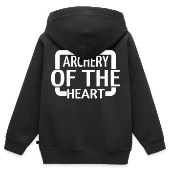 Intimité émotionnelle Pratique du tir à l’arc - Sweat Premium à capuche zippé enfant bio - noir - Dos - AI Model Kid Male (0cm)
