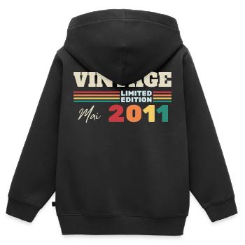 Vintage mai 2011 cadeau anniversaire - Sweat Premium à capuche zippé enfant bio - noir - Dos - AI Model Kid Male (0cm)