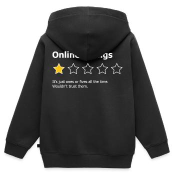 Online-Bewertungen - Kinder Premium Organic Zip Hoodie - Schwarz - Hinten - AI Model Kid Male (0cm)