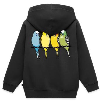 Wellensittich, Wellensittiche auf einer Stange - Kinder Premium Organic Zip Hoodie - Schwarz - Hinten - AI Model Kid Male (0cm)