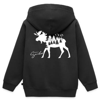 Suède Suède Viking Nordique Scandinavie Solstice d’été - Sweat Premium à capuche zippé enfant bio - noir - Dos - AI Model Kid Male (0cm)