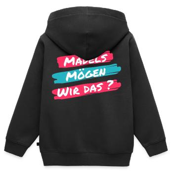 Les filles, est-ce qu’on aime ça ? Drôle de dicton d’un clic - Sweat Premium à capuche zippé enfant bio - noir - Dos - AI Model Kid Male (0cm)