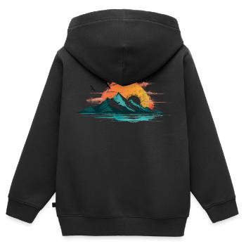 Abstrakte Berglandschaft im Sonnenuntergang - Kinder Premium Organic Zip Hoodie - Schwarz - Hinten - AI Model Kid Male (0cm)