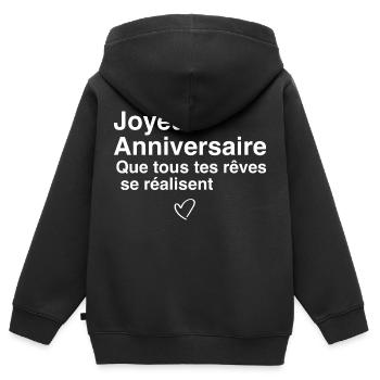 Joyeux Anniversaire - Sweat Premium à capuche zippé enfant bio - noir - Dos - AI Model Kid Male (0cm)