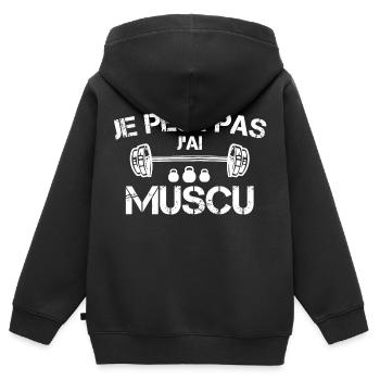 je peux pas j'ai muscu - Sweat Premium à capuche zippé enfant bio - noir - Dos - AI Model Kid Male (0cm)