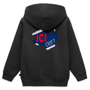 Hier ist ? - Kinder Premium Organic Zip Hoodie - Schwarz - Hinten - AI Model Kid Male (0cm)