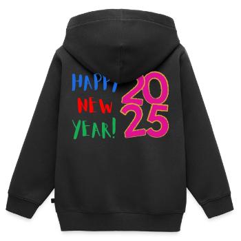 Bonne Année 2025 - Sweat Premium à capuche zippé enfant bio - noir - Dos - AI Model Kid Male (0cm)