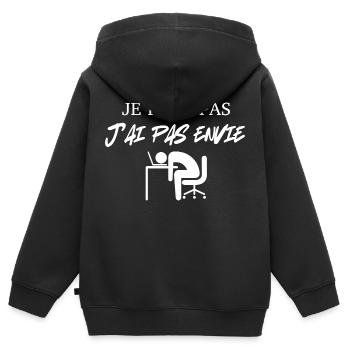 je peux pas j'ai pas envie - Sweat Premium à capuche zippé enfant bio - noir - Dos - AI Model Kid Male (0cm)