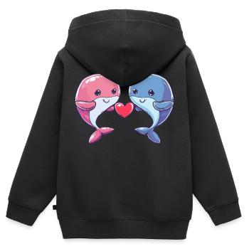 Wal Paar Liebe Valentinstag - Kinder Premium Organic Zip Hoodie - Schwarz - Hinten - AI Model Kid Male (0cm)