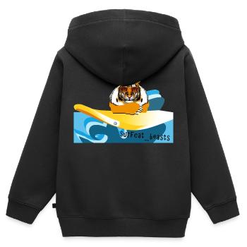 Tiger auf einem Surfbrett - Kinder Premium Organic Zip Hoodie - Schwarz - Hinten - AI Model Kid Male (0cm)