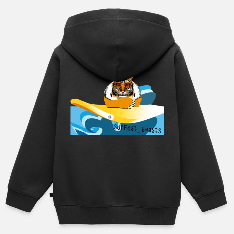 Tigre sur une planche de surf - Sweat Premium à capuche zippé enfant bio - noir