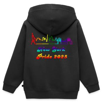 Fierté 2025 NY - Sweat Premium à capuche zippé enfant bio - noir - Dos - AI Model Kid Male (0cm)