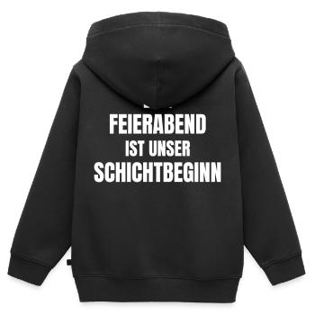Dein Feierabend ist unser Schichtbeginn. - Kinder Premium Organic Zip Hoodie - Schwarz - Hinten - AI Model Kid Male (0cm)
