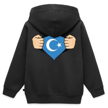 Uiguren Flagge Design - Kinder Premium Organic Zip Hoodie - Schwarz - Hinten - AI Model Kid Male (0cm)