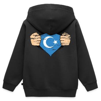 Uiguren Flagge Design used - Kinder Premium Organic Zip Hoodie - Schwarz - Hinten - AI Model Kid Male (0cm)