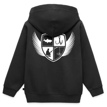 Pêche Pêche Hameçons - Sweat Premium à capuche zippé enfant bio - noir - Dos - AI Model Kid Male (0cm)