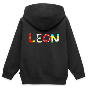 Name Leon with colorful letters - Kids Premium Organic Zip-up Hoodie - black - Back - AI Model Kid Male (0cm)