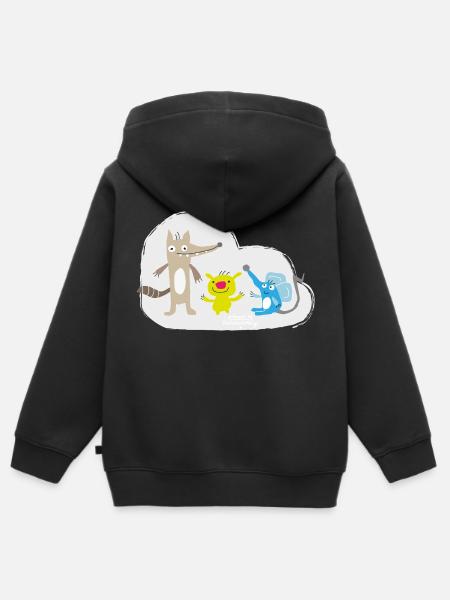 Happy little animals - Kids Premium Organic Zip-up Hoodie - black