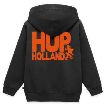 hup holland 1c - Kinder Premium Organic Zip Hoodie - Schwarz - Hinten - AI Model Kid Male (0cm)