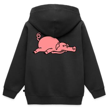 Totes Schwein am Boden - Kinder Premium Organic Zip Hoodie - Schwarz - Hinten - AI Model Kid Male (0cm)