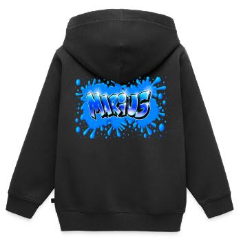 Graffiti Marius Splash - Sweat Premium à capuche zippé enfant bio - noir - Dos - AI Model Kid Male (0cm)