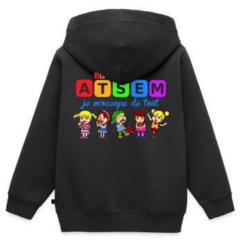 je suis atsem - Kids Premium Organic Zip-up Hoodie - black - Back - AI Model Kid Male (0cm)