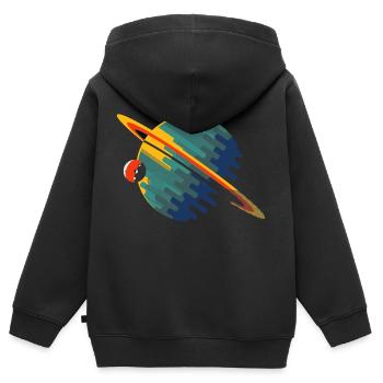 Planète Saturne - Sweat Premium à capuche zippé enfant bio - noir - Dos - AI Model Kid Male (0cm)